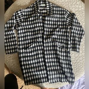 Fleece houndstooth long blazer